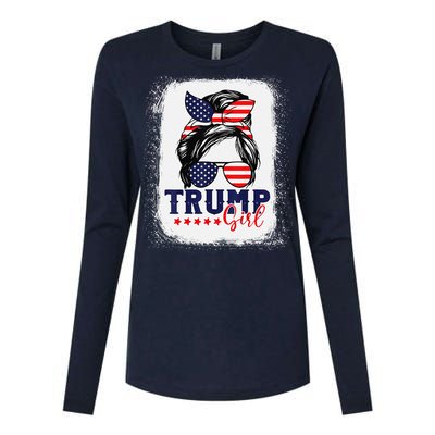 Trump Messy Bun Trump 2024 Election American Flag Womens Cotton Relaxed Long Sleeve T-Shirt