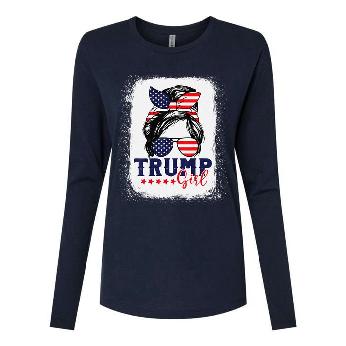 Trump Messy Bun Trump 2024 Election American Flag Womens Cotton Relaxed Long Sleeve T-Shirt