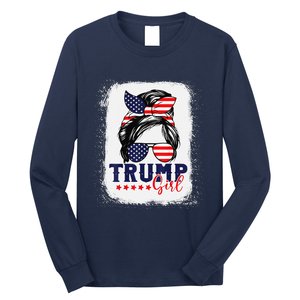 Trump Messy Bun Trump 2024 Election American Flag Long Sleeve Shirt