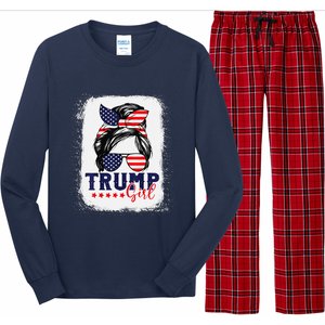 Trump Messy Bun Trump 2024 Election American Flag Long Sleeve Pajama Set