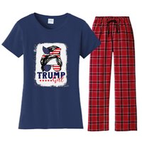 Trump Messy Bun Trump 2024 Election American Flag Women's Flannel Pajama Set