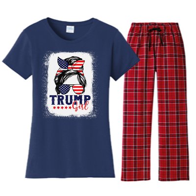 Trump Messy Bun Trump 2024 Election American Flag Women's Flannel Pajama Set