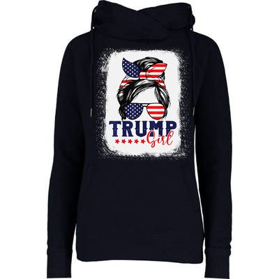 Trump Messy Bun Trump 2024 Election American Flag Womens Funnel Neck Pullover Hood