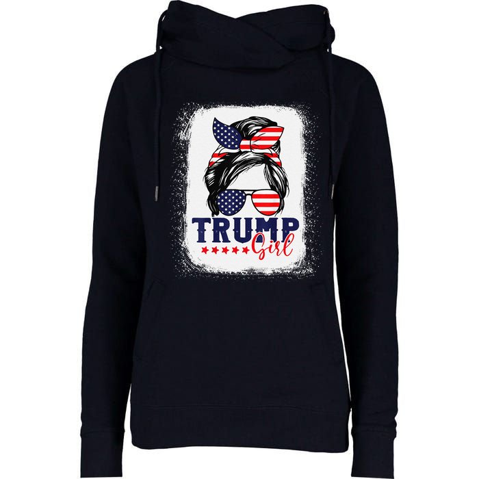 Trump Messy Bun Trump 2024 Election American Flag Womens Funnel Neck Pullover Hood