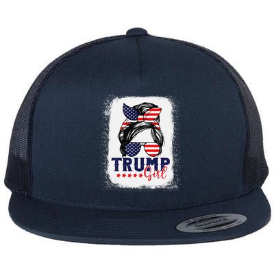 Trump Messy Bun Trump 2024 Election American Flag Flat Bill Trucker Hat