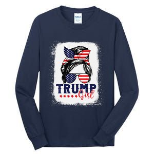 Trump Messy Bun Trump 2024 Election American Flag Tall Long Sleeve T-Shirt