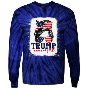 Trump Messy Bun Trump 2024 Election American Flag Tie-Dye Long Sleeve Shirt