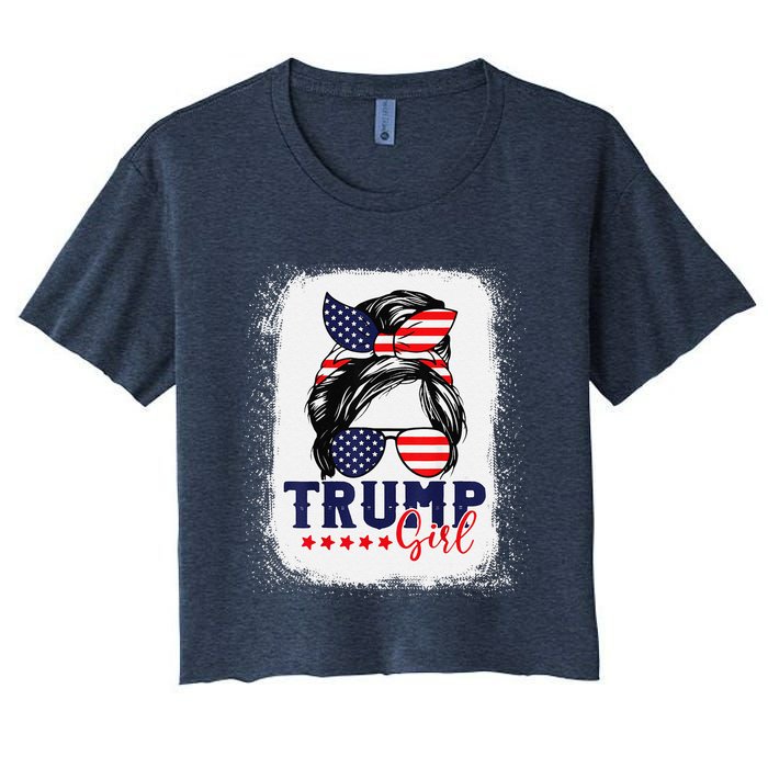 Trump Messy Bun Trump 2024 Election American Flag Women's Crop Top Tee