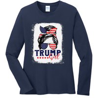 Trump Messy Bun Trump 2024 Election American Flag Ladies Long Sleeve Shirt