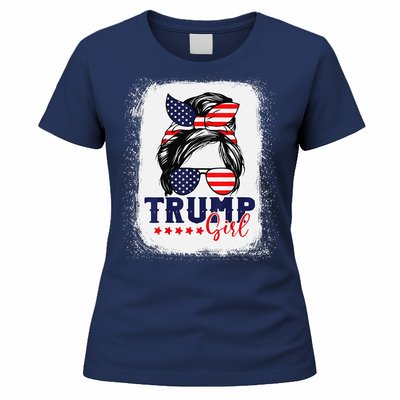 Trump Messy Bun Trump 2024 Election American Flag Women's T-Shirt