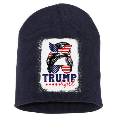 Trump Messy Bun Trump 2024 Election American Flag Short Acrylic Beanie