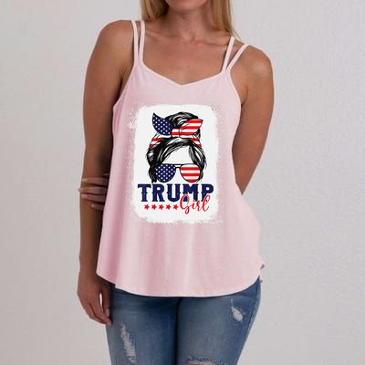 Trump Messy Bun Trump 2024 Election American Flag Women's Strappy Tank