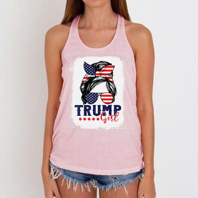 Trump Messy Bun Trump 2024 Election American Flag Women's Knotted Racerback Tank