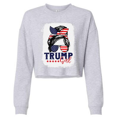 Trump Messy Bun Trump 2024 Election American Flag Cropped Pullover Crew