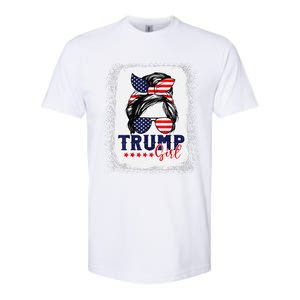 Trump Messy Bun Trump 2024 Election American Flag Softstyle CVC T-Shirt