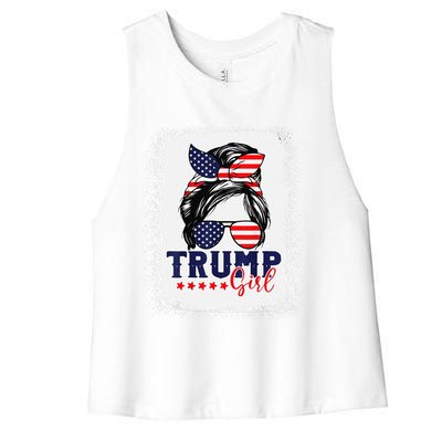 Trump Messy Bun Trump 2024 Election American Flag Women's Racerback Cropped Tank