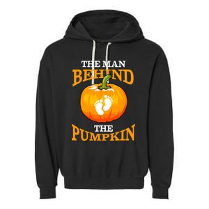 The Man Behind The Pumpkin Dad Soon Halloween Pregnancy Garment-Dyed Fleece Hoodie