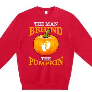 The Man Behind The Pumpkin Dad Soon Halloween Pregnancy Premium Crewneck Sweatshirt