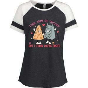 This May Be Cheesy But I Think Your Grate Funny Valentines Enza Ladies Jersey Colorblock Tee