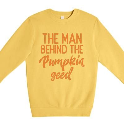 The Man Behind The Pumpkin Seed Halloween Pregnancy Premium Crewneck Sweatshirt