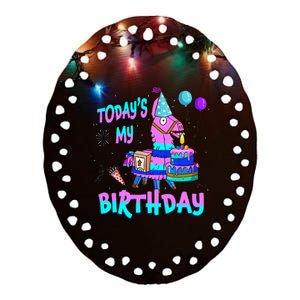 Todays My Birthday Llama Boy Girl Family Matching Party Ceramic Oval Ornament