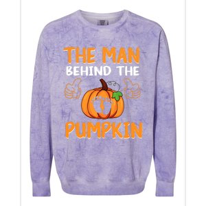 The Man Behind The Pumpkin New Baby Shower Dad Halloween Colorblast Crewneck Sweatshirt