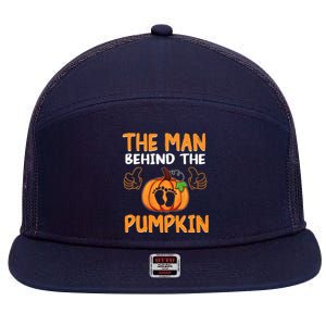 The Man Behind The Pumpkin New Baby Shower Dad Halloween 7 Panel Mesh Trucker Snapback Hat