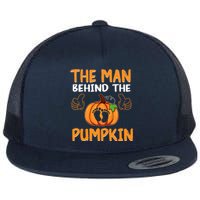 The Man Behind The Pumpkin New Baby Shower Dad Halloween Flat Bill Trucker Hat