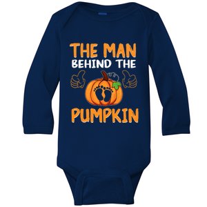 The Man Behind The Pumpkin New Baby Shower Dad Halloween Baby Long Sleeve Bodysuit