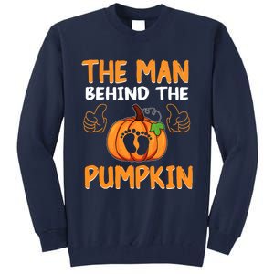 The Man Behind The Pumpkin New Baby Shower Dad Halloween Tall Sweatshirt