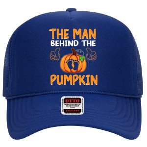 The Man Behind The Pumpkin New Baby Shower Dad Halloween High Crown Mesh Back Trucker Hat