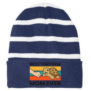 Tortoise Mama Best Tortoise Mom Ever Striped Beanie with Solid Band