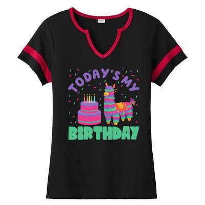 Todays My Birthday Llama Party Ladies Halftime Notch Neck Tee