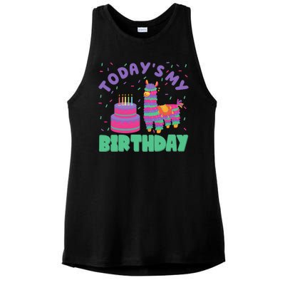 Todays My Birthday Llama Party Ladies PosiCharge Tri-Blend Wicking Tank