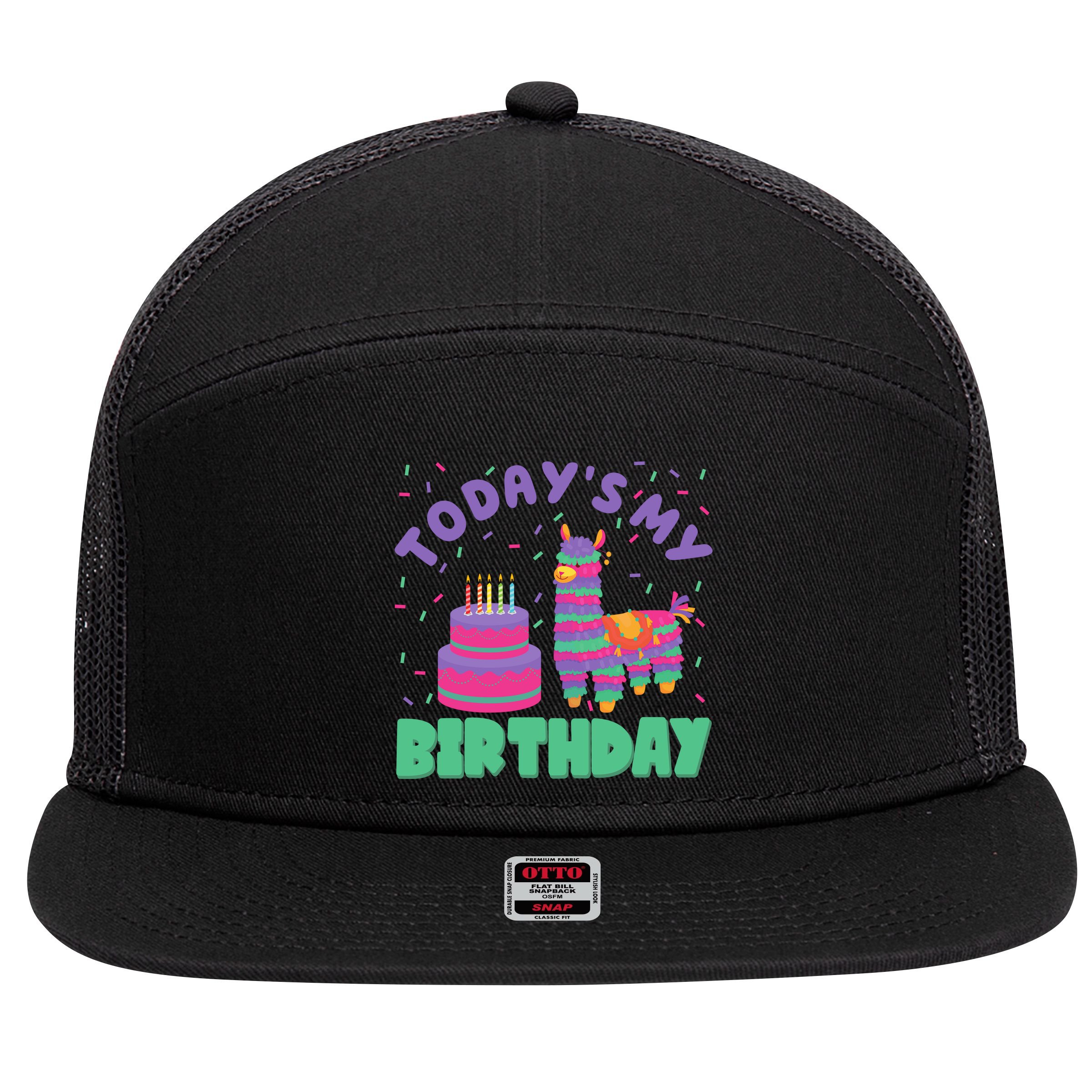 Todays My Birthday Llama Party 7 Panel Mesh Trucker Snapback Hat
