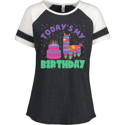 Todays My Birthday Llama Party Enza Ladies Jersey Colorblock Tee