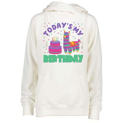 Todays My Birthday Llama Party Womens Funnel Neck Pullover Hood