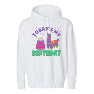 Todays My Birthday Llama Party Garment-Dyed Fleece Hoodie