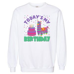 Todays My Birthday Llama Party Garment-Dyed Sweatshirt