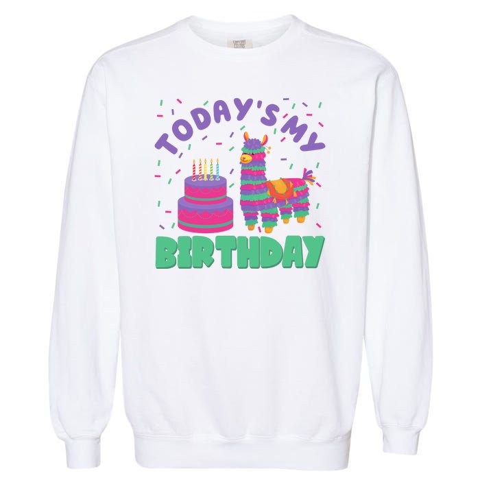 Todays My Birthday Llama Party Garment-Dyed Sweatshirt