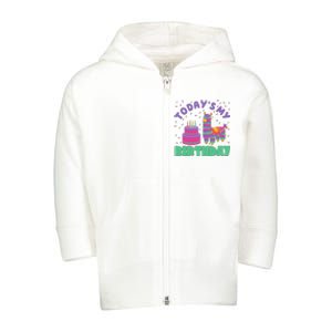 Todays My Birthday Llama Party Toddler Zip Fleece Hoodie