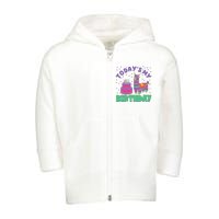 Todays My Birthday Llama Party Toddler Zip Fleece Hoodie