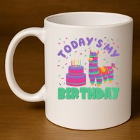 Todays My Birthday Llama Party 11oz C Handle Ceramic Mug
