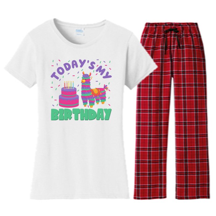 Todays My Birthday Llama Party Women's Flannel Pajama Set