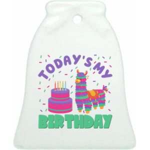 Todays My Birthday Llama Party Ceramic Bell Ornament