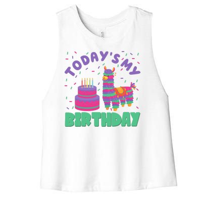 Todays My Birthday Llama Party Women's Racerback Cropped Tank