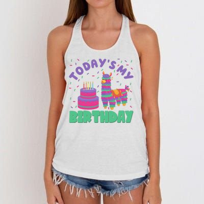 Todays My Birthday Llama Party Women's Knotted Racerback Tank