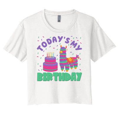 Todays My Birthday Llama Party Women's Crop Top Tee