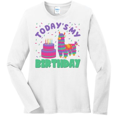 Todays My Birthday Llama Party Ladies Long Sleeve Shirt