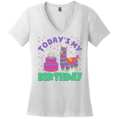 Todays My Birthday Llama Party Women's V-Neck T-Shirt